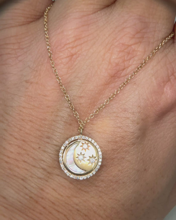 Mother of Pearl Moon and Star Spin Disc Pendant
