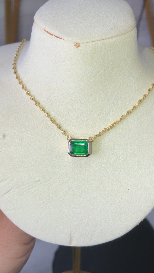 Octagon Emerald Bezel Set Pendant