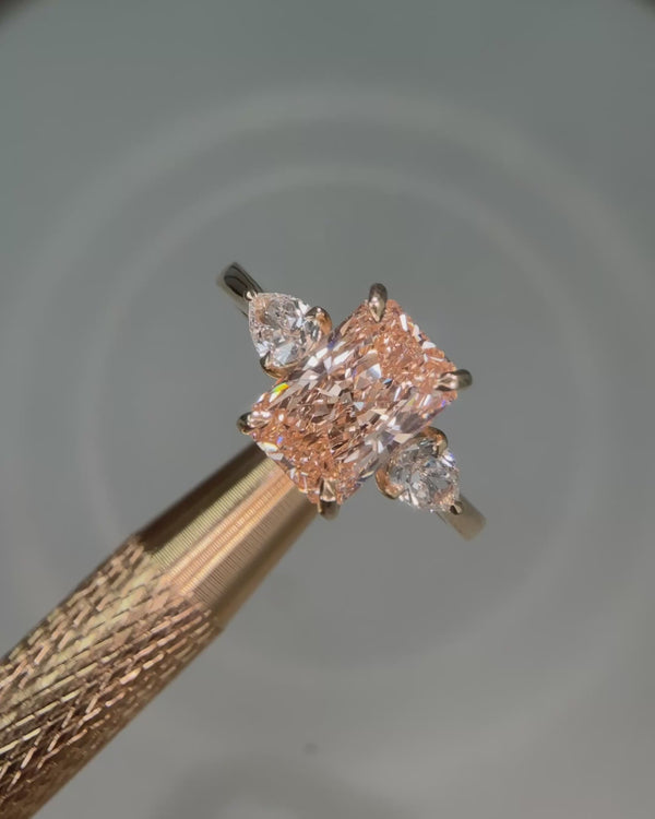 Lab grown pink radiant cut diamond ring