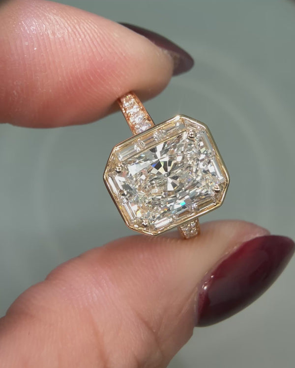 Labgrown  Radiant Cut Diamond Art Deco Cluster Ring