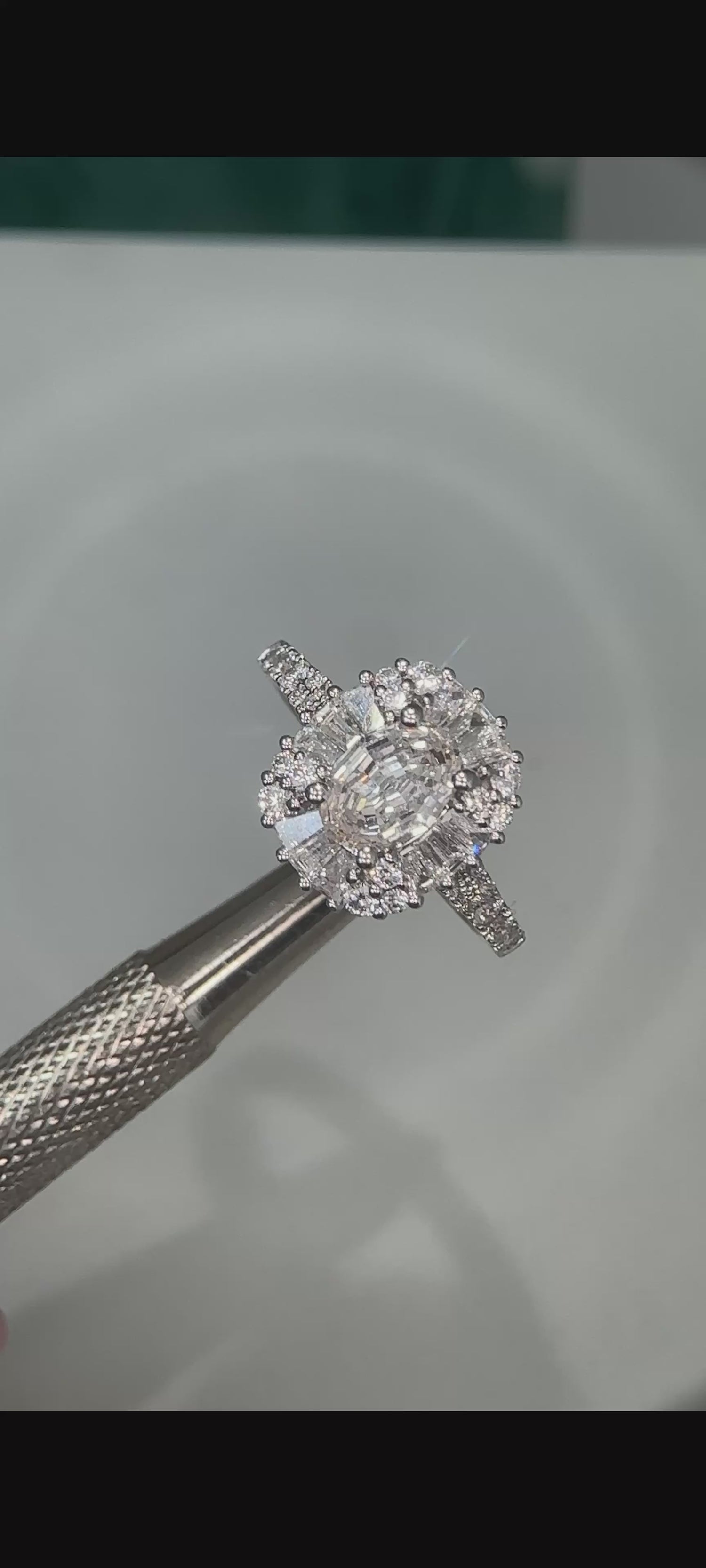 Oval Step Cut Baguette Cluster Ring