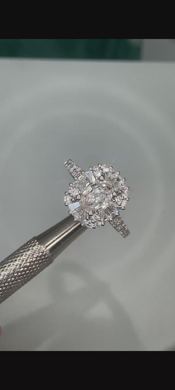 Oval Step Cut Baguette Cluster Ring