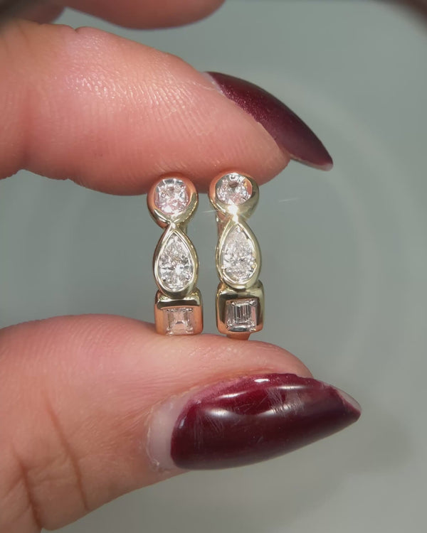 Mixed Cut Diamond Hoop Earrings