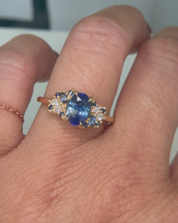 Oval Blue Sapphire Esmeralda Ring