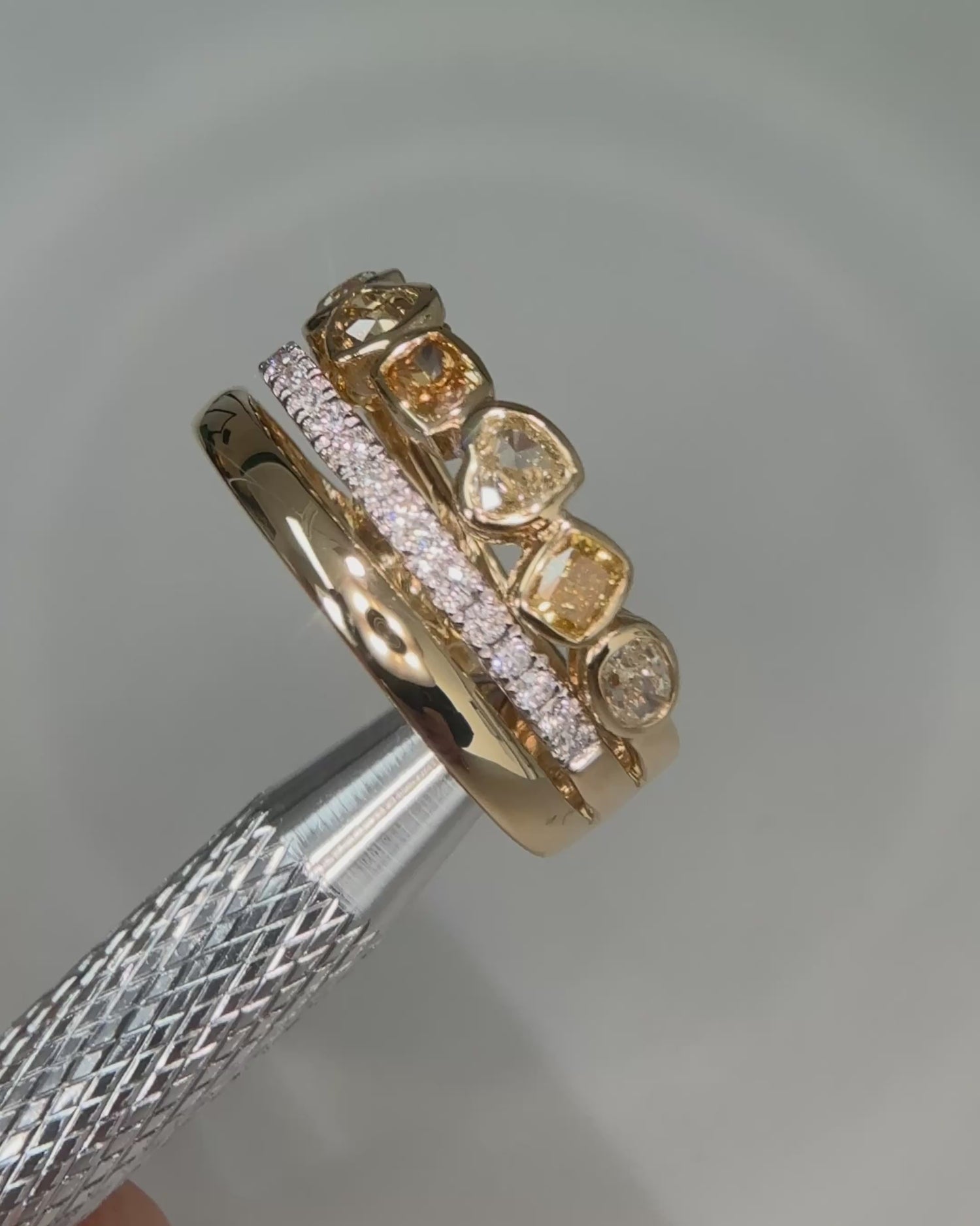 Multi Cut Fancy Colour Diamond Bezel Triple Band Eternity Ring