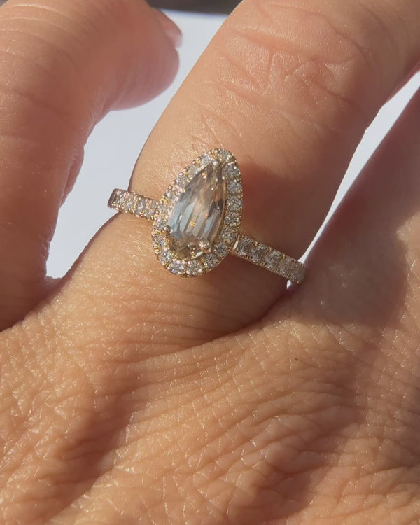 Pearshape Champange Sapphire Halo Ring
