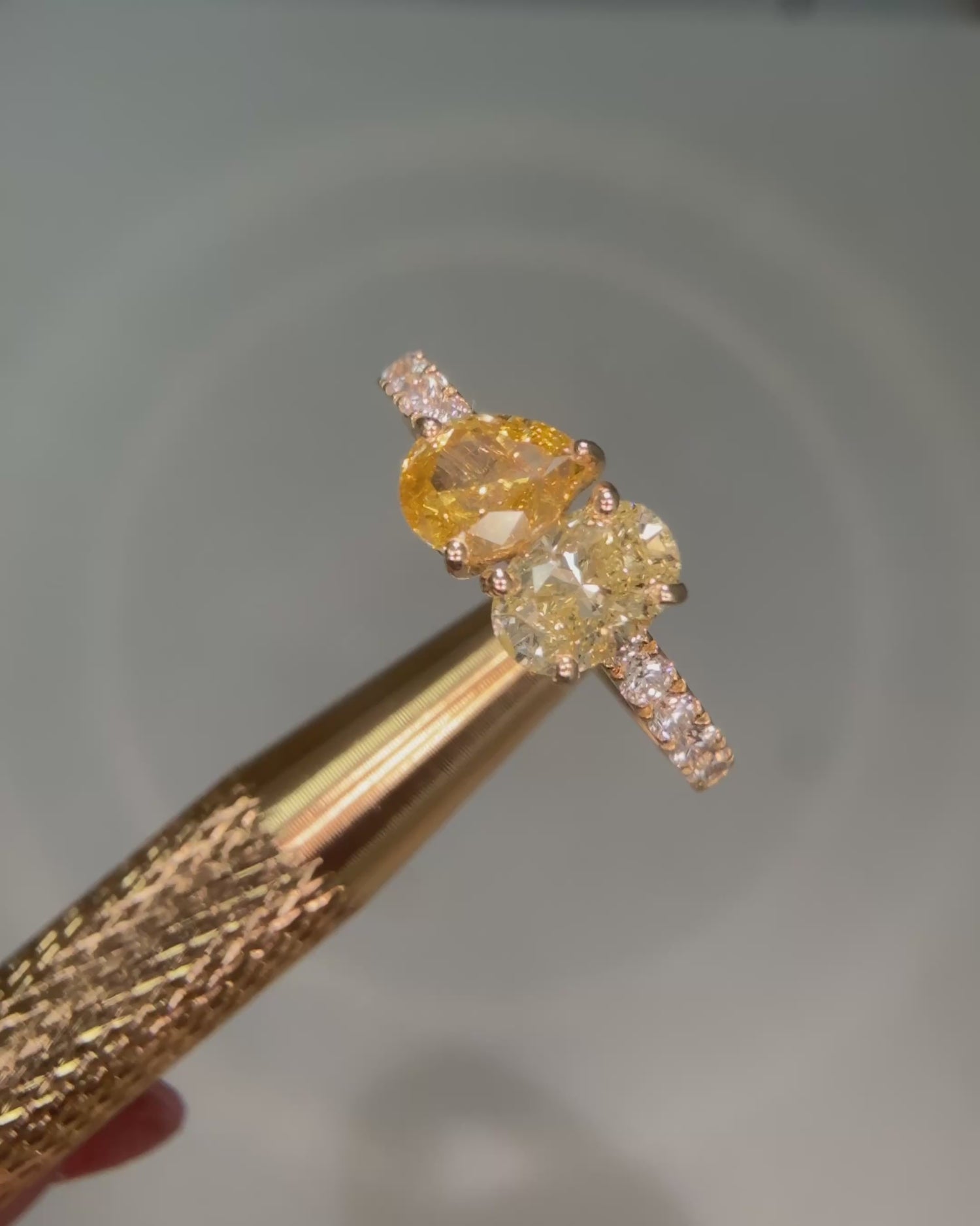 Oval Cut and Pearshape Yellow Diamond Toi Et Moi Ring