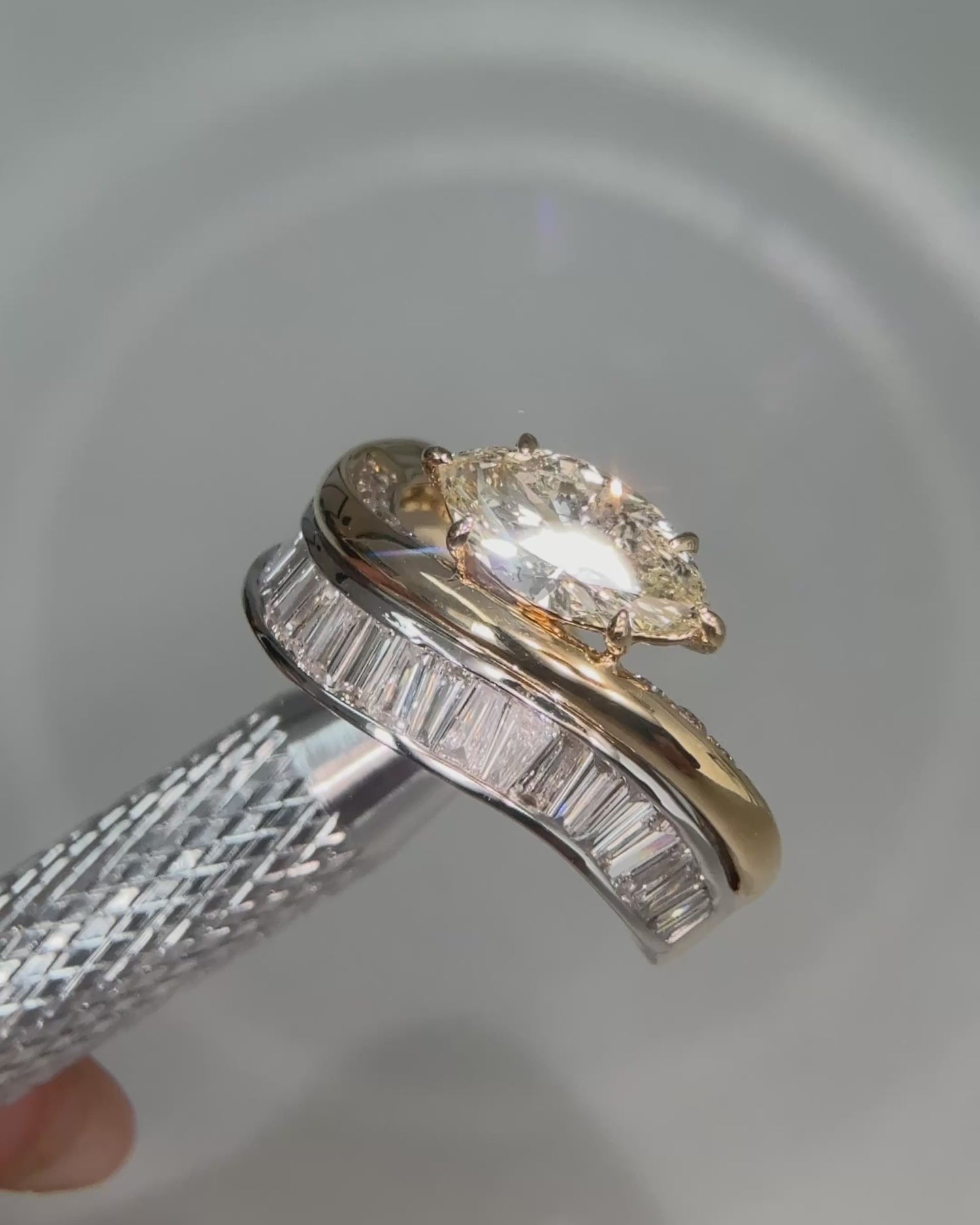 Marquise Cut Diamond Double Row Wave Baguette Ring
