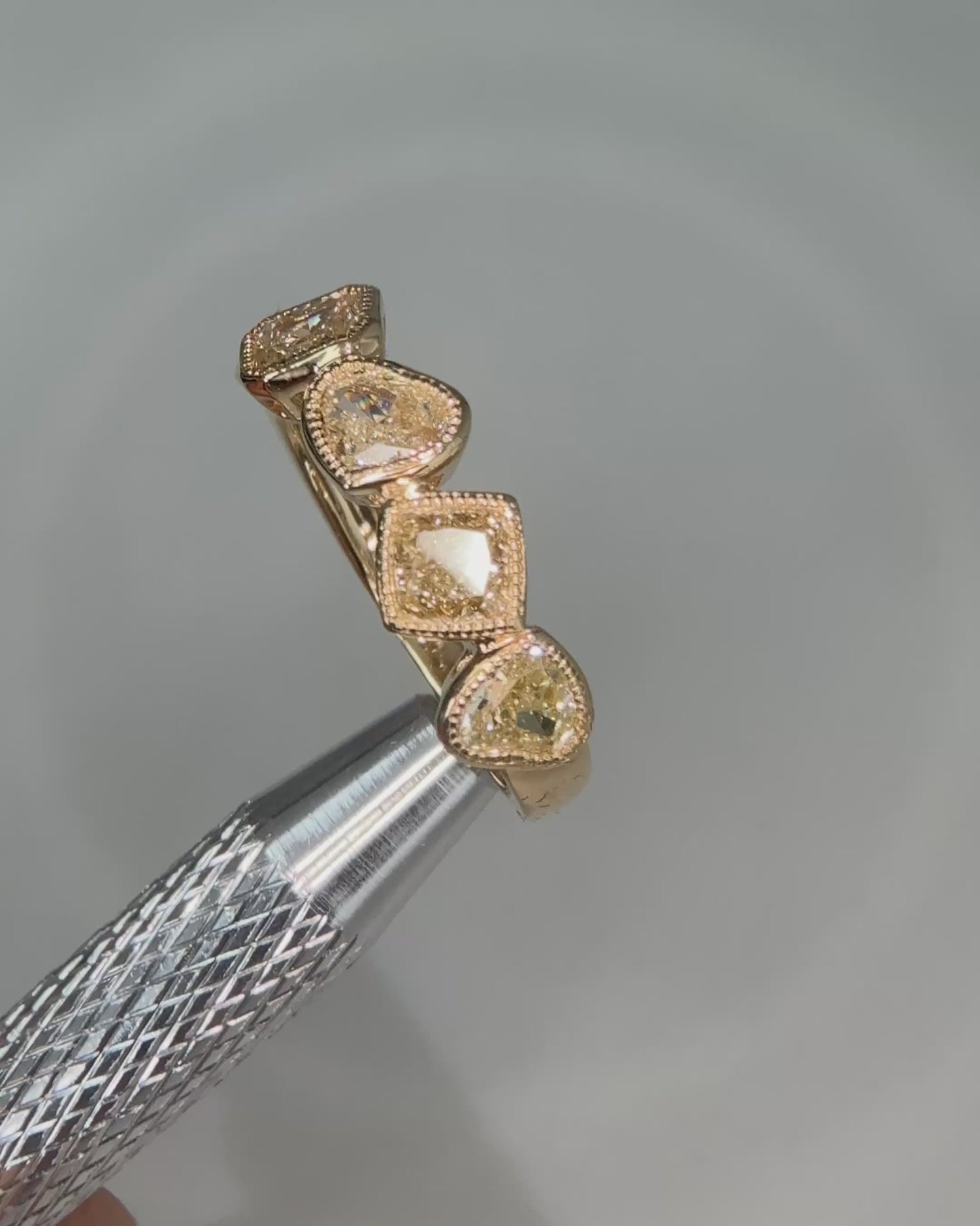 Multi Cut Fancy Colour Diamond Bezel Half Eternity Band