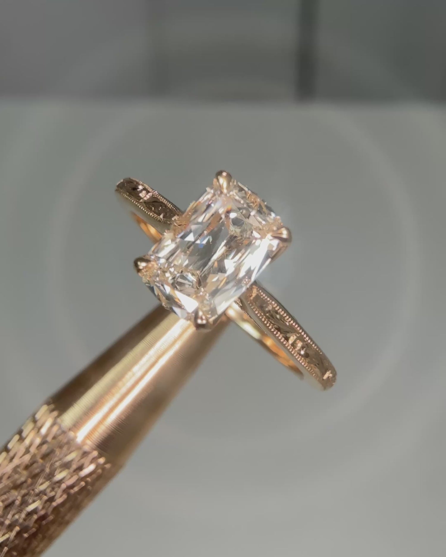 Antique Cushion Cut Diamond Engraved Ring