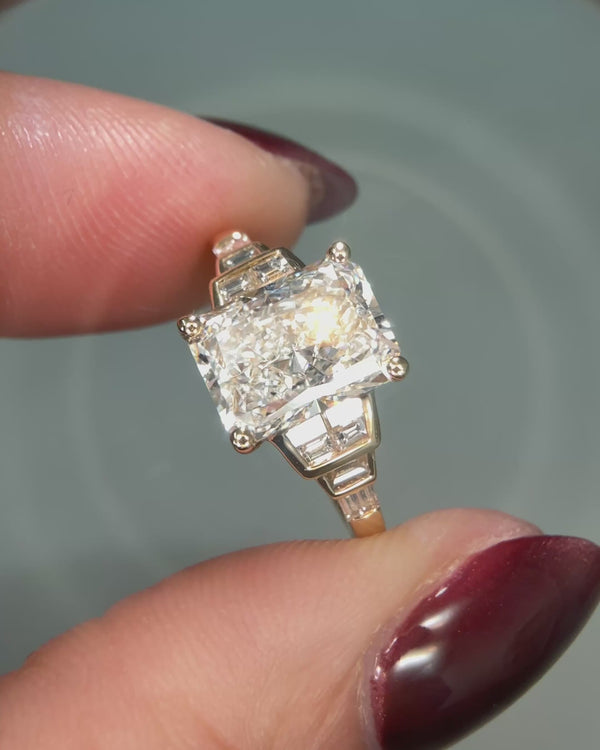 Lab grown radiant cut art deco diamond ring