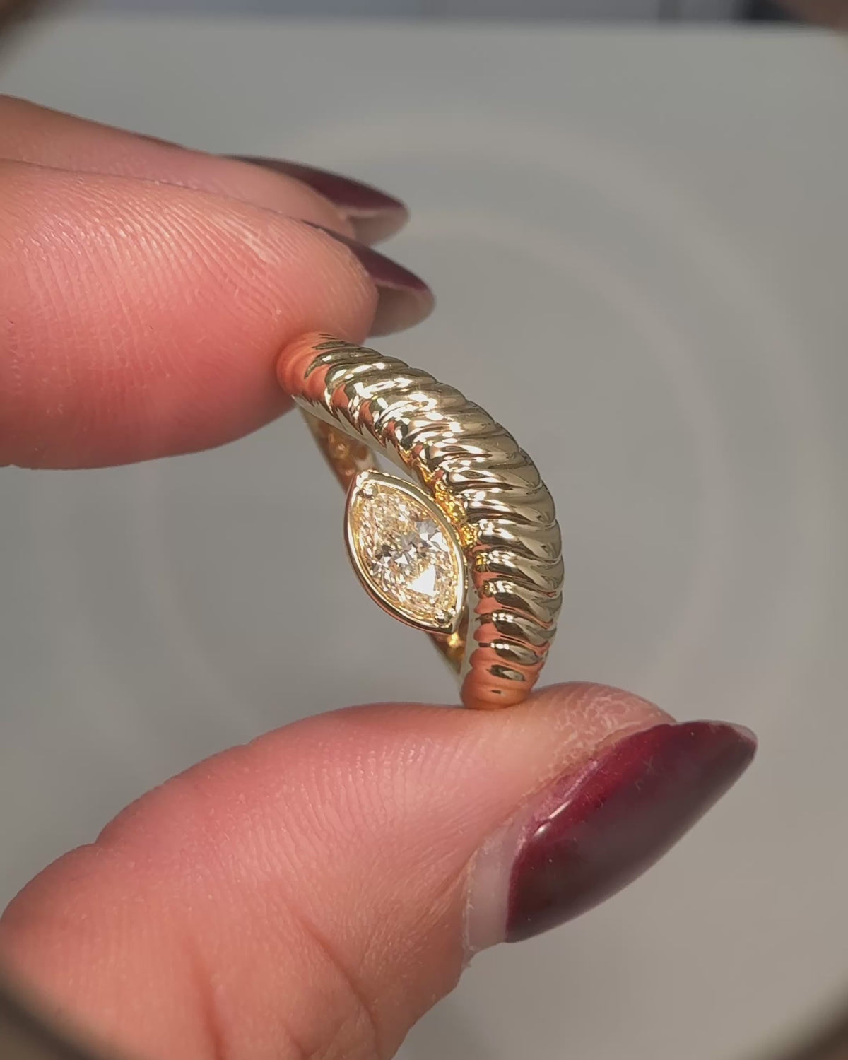 Marquise Cut Diamond Curved Rope Ring