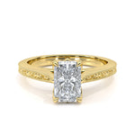 Radiant cut engraved diamond engagement ring