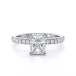 Radiant cut hidden halo diamond engagement ring