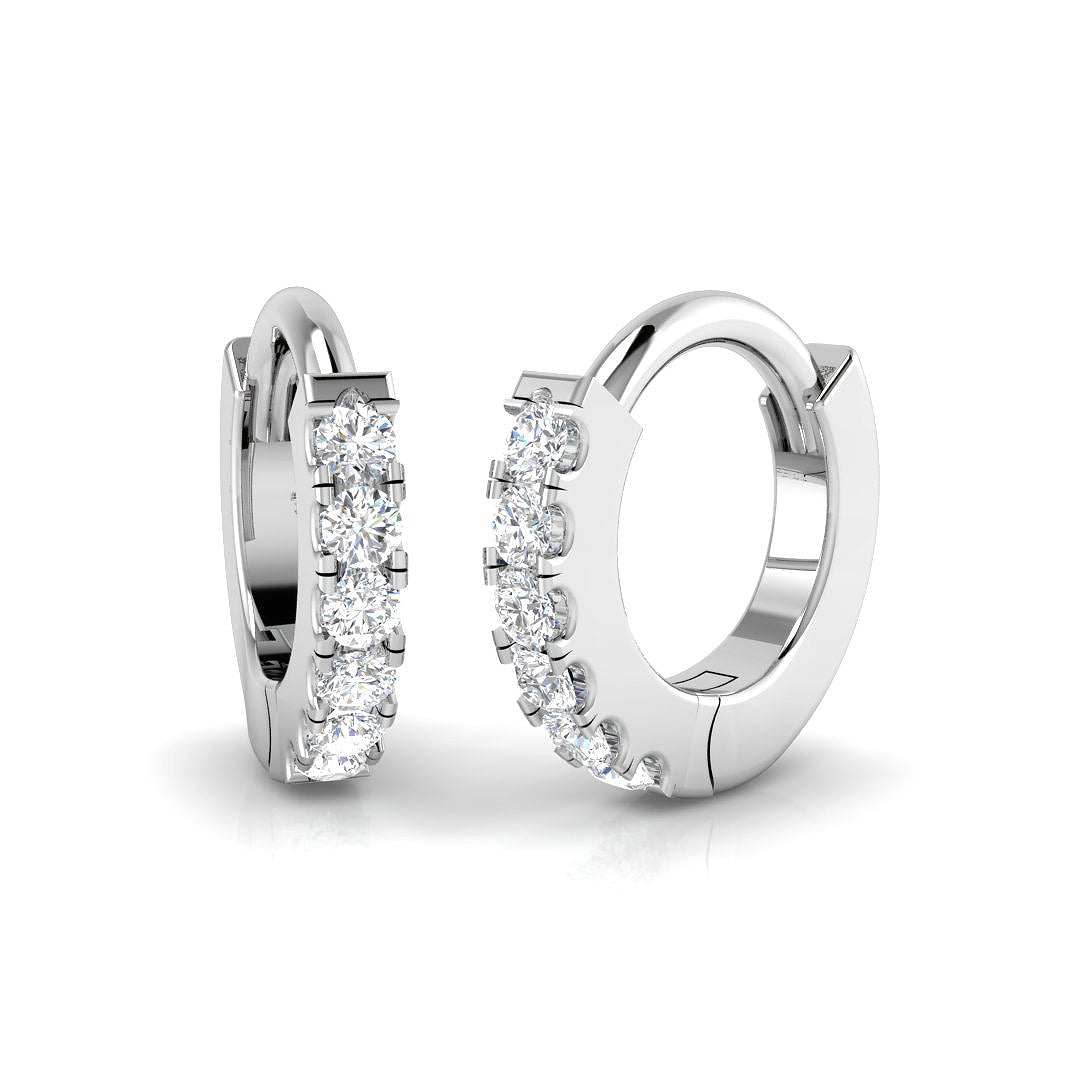 Round brilliant cut diamond huggie hoop earrings