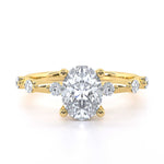 Oval cut diamond engagement ring with unique shoulders