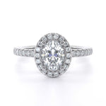 Oval cut diamond halo engagement ring