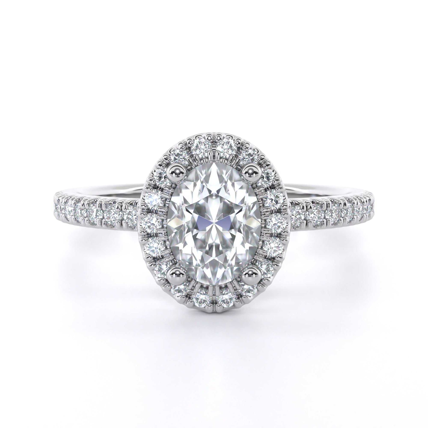 Oval cut diamond halo engagement ring