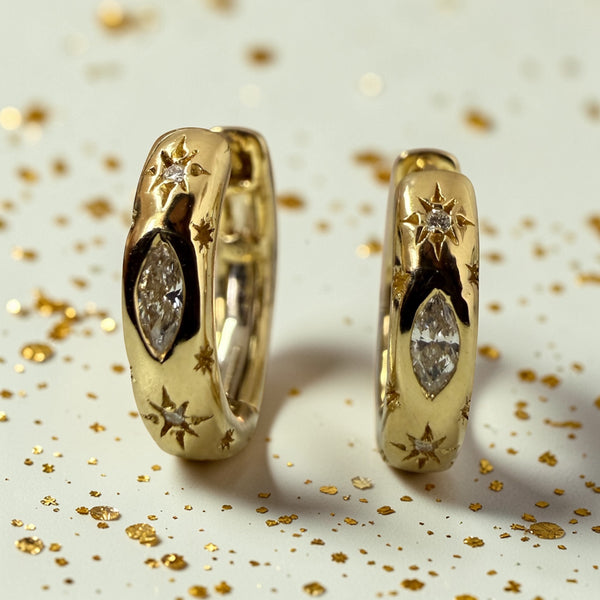 Star diamond hoop earrings