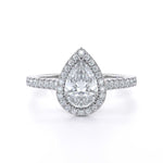 Pear shape halo diamond engagement ring