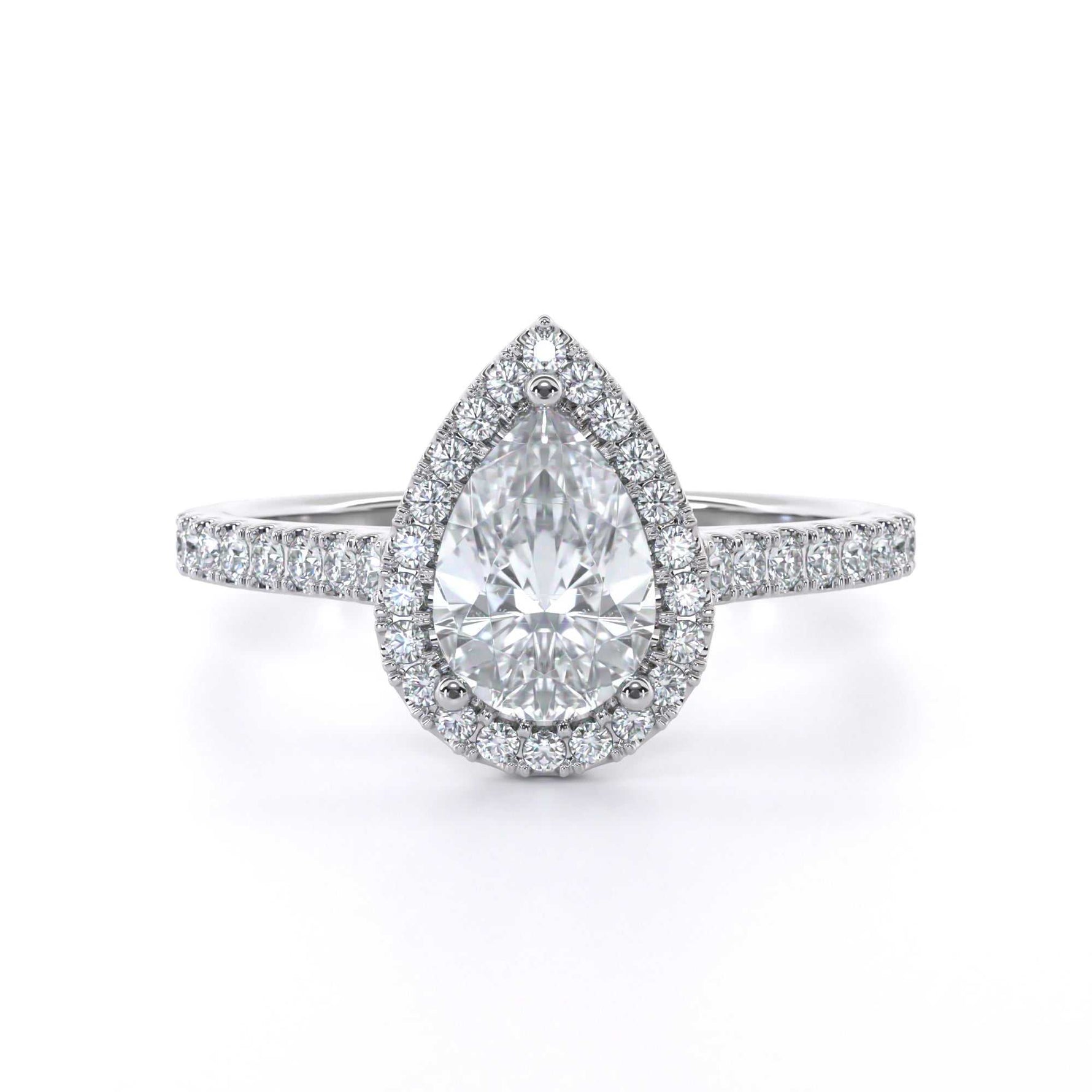Pear shape halo diamond engagement ring
