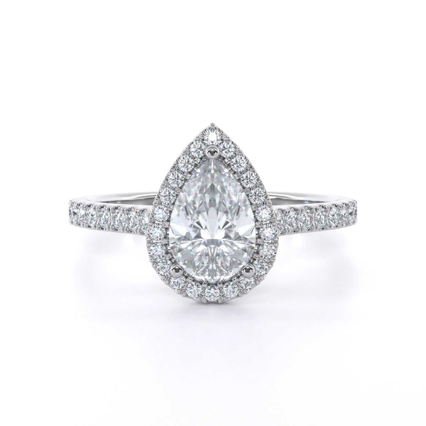 Pear shape halo diamond engagement ring