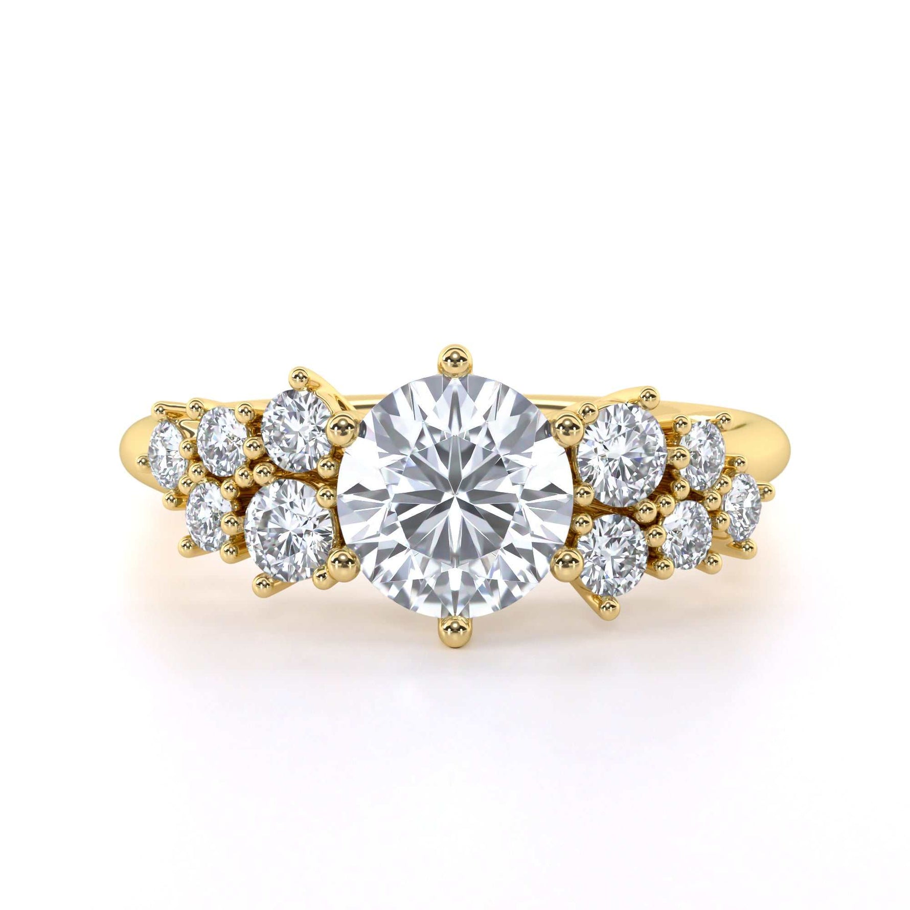 Round brilliant diamond shoulder engagement ring