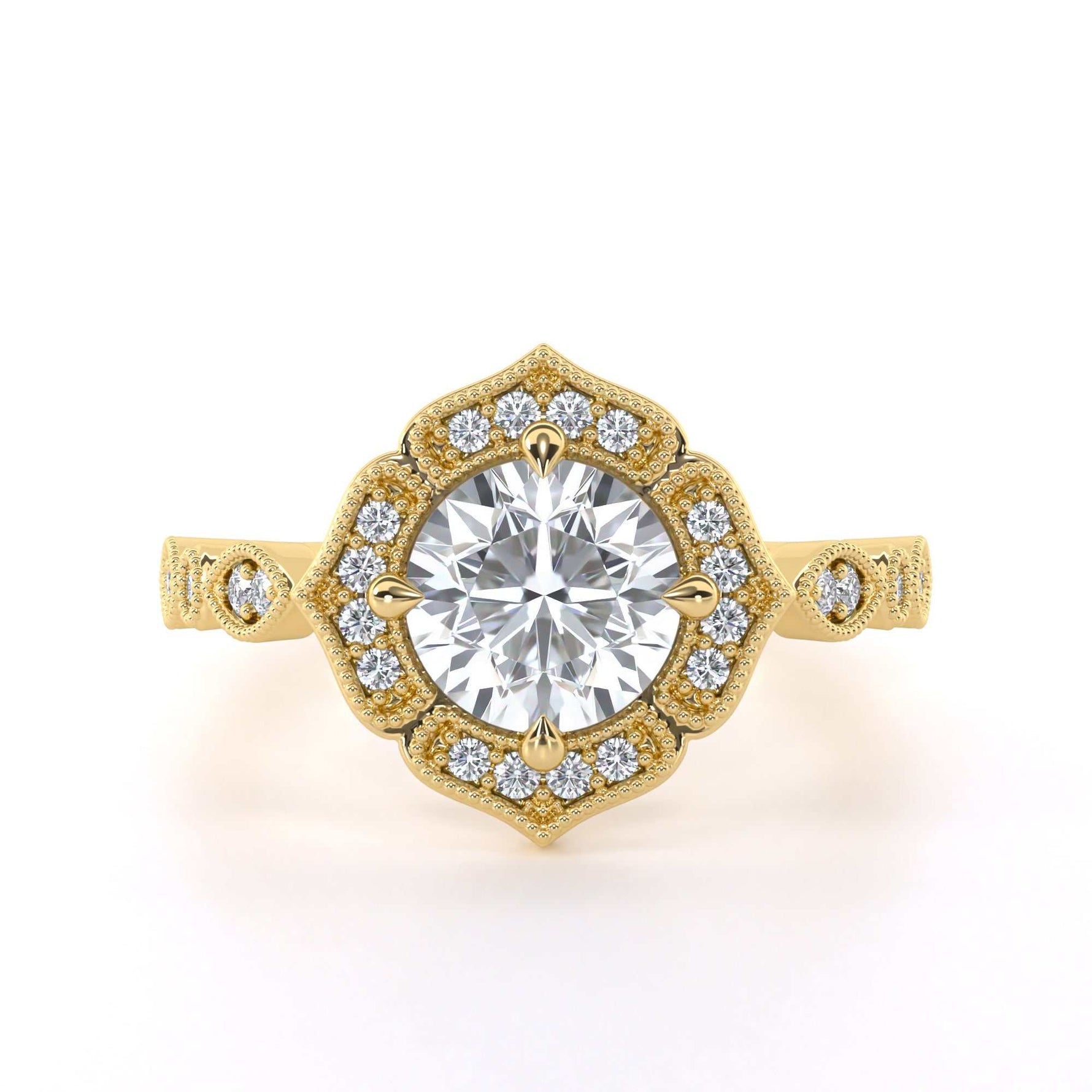 Round brilliant vintage halo diamond engagement ring