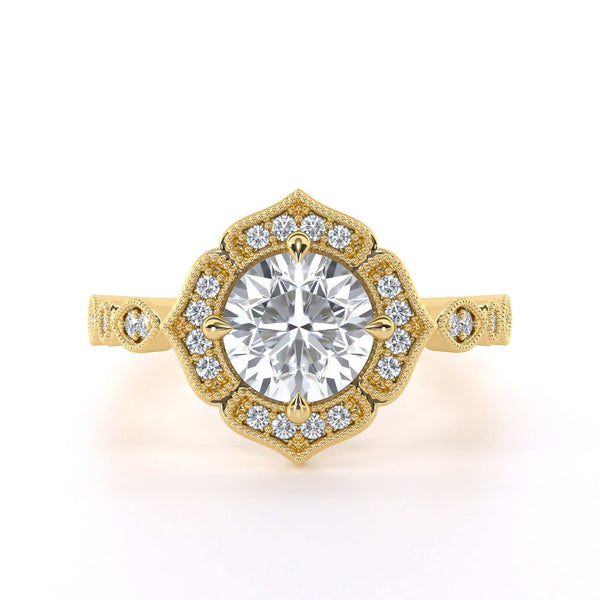 Round brilliant vintage halo diamond engagement ring